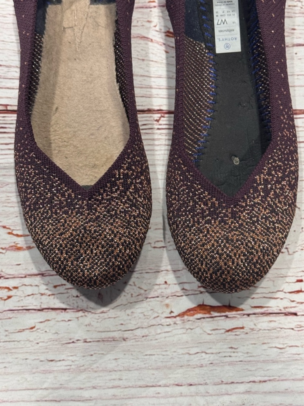 Rothy’s The Flat in Eggplant Rose Gold Metallic Sz 7 - Picture 3 of 9